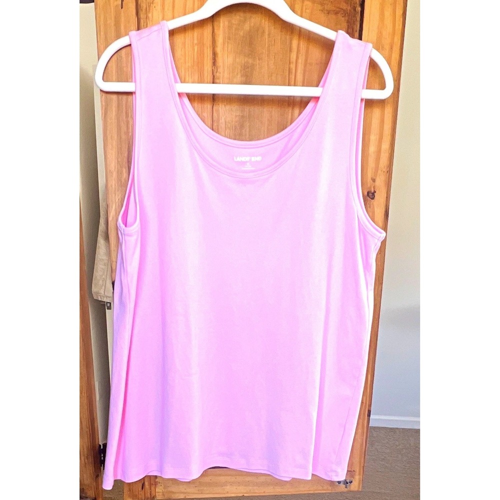 Lands' End Women's Plus 1X Pink Solid Scoop Neck Sleeveless Tank Wide Strap